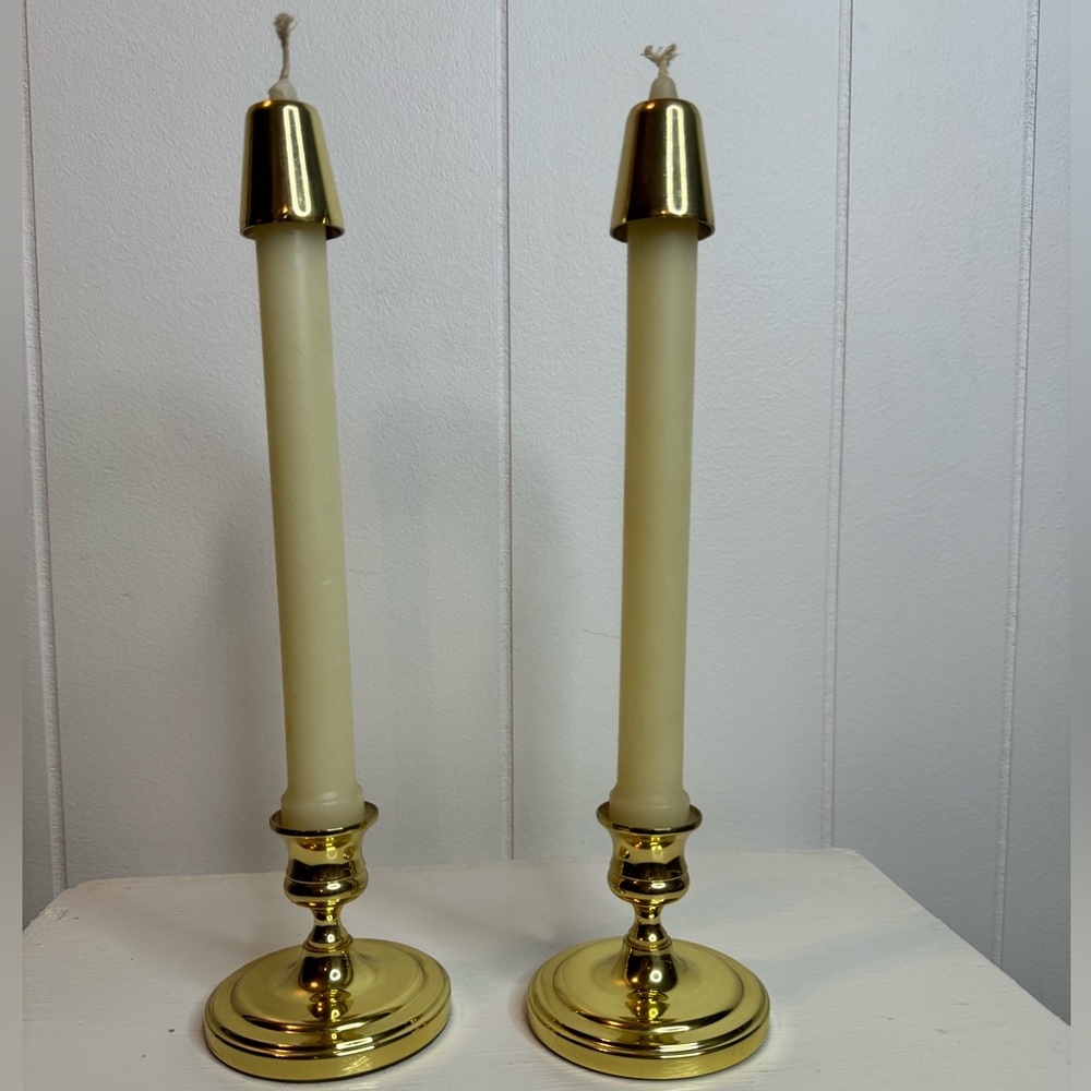 Vintage Brass Candle Sticks with Candle Topper